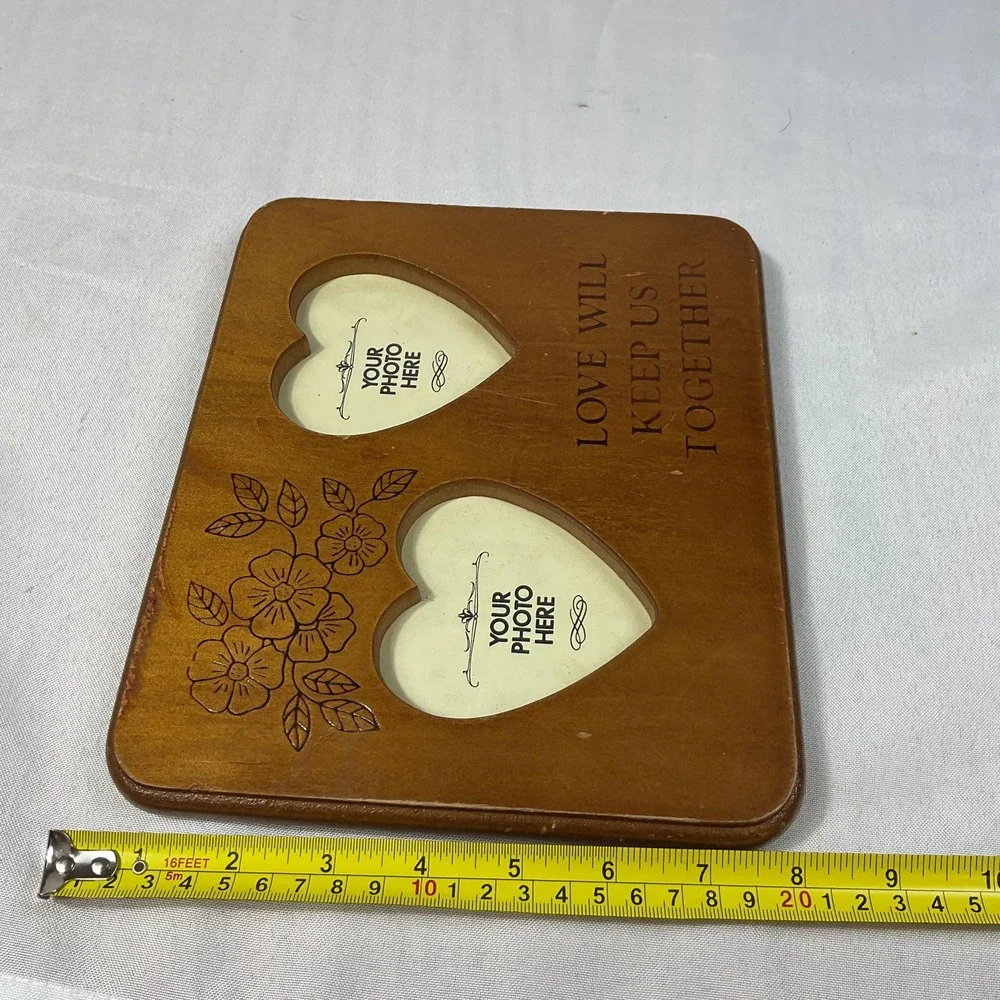 Wooden Double Heart Photo Frame Love Will Keep Us Together Floral VTG